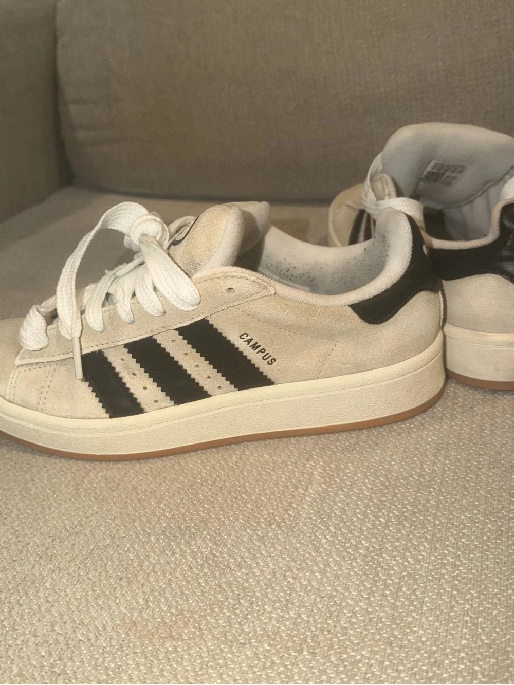 adidas Campus Suede Sneakers in Off-White with Black Stripes